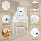 CHARMAID Makeup Vanity Set with Mirror and Cushioned Stool, Dressing Table with 5 Drawers and Removable Storage Organizers, Bedroom Makeup Table with Stool for Women Girls (White)