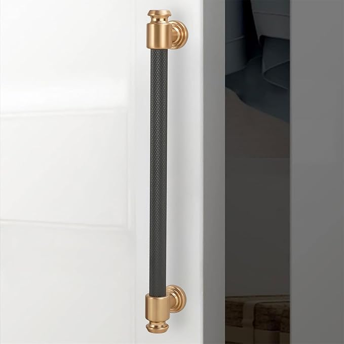 6 Pack 10 Inch (254mm) Matte Black and Champagne Bronze Cabinet Handles: Black Drawer Pulls