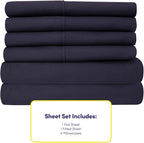 Full Size Bed Sheets - 6 Piece 1500 Supreme Collection Fine Brushed Microfiber Deep Pocket Full Sheet Set Bedding - 2 Extra Pillow Cases, Great Value, Full, Navy