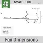 Hunter 46 inch Indoor Ceiling Fan with LED Light - Ceiling Fan with Pull Chain, For Bedroom, Living Room, or Kitchen, Low Profile Mount, No Remote, 5 Blades - Anslee 50278, Brushed Nickel