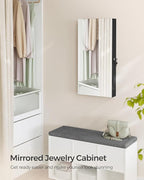 SONGMICS Mirror Jewelry Cabinet Armoire with Built-in LED Lights, Wall or Door Mounted Jewelry Storage Organizer, 3.8 x 14.6 x 26.4 Inches Hanging Mirror Cabinet, Gift Idea, Black UJJC050B01