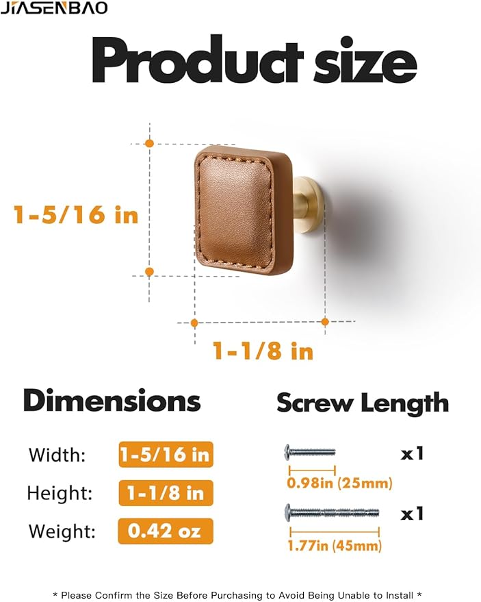 2 Pack Brown Leather Drawer Pulls Square Leather Handles Cabinet knobs for Kitchen Bathroom Cabinets Dressers Furniture Handles