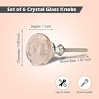 Perilla Home Set of 6 Knobs - Decorative Pink Crystal Knobs - Premium Glass Knobs for Cabinet, Drawers, Dresser, Home Decore Kitchen, Hardware Cupboard Glass Door Wardrobe and Drawer Pulls Handles