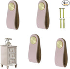 Leather Drawer Pulls and Knobs Soft Cabinet Handles Modern Cabinets Door Knob for Furniture Cupboards Wardrobe Dresser Decorative Handle with Screw 4 Pcs (Pink)