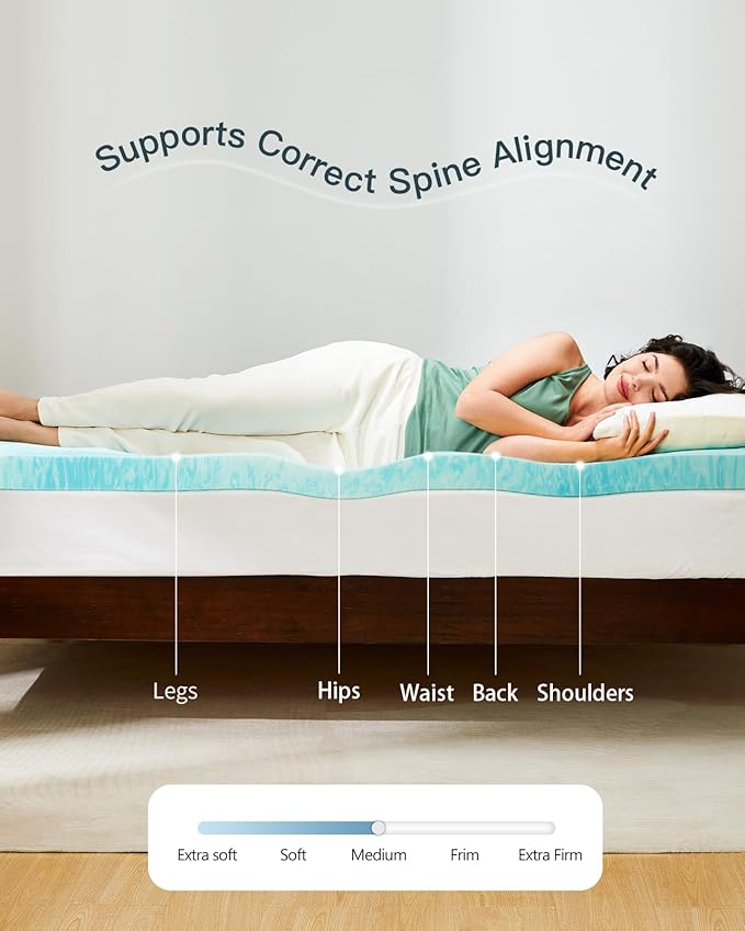 PERLECARE 4 Inch King Memory Foam Mattress Topper, Cooling Gel Infused Mattress Pad, Ventilated Bed Topper for Pressure Relief, CertiPUR-US Certified, Blue