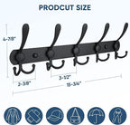 TICONN Wall Mounted Coat Rack, Five Heavy Duty Tri Hooks All Metal Construction for Jacket Coat Hat in Mudroom Entryway (Matte Black, 2-Pack)
