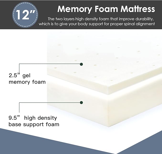 12 Inches Full Size Cooling-Gel Memory Foam Mattress Medium Firm Feel Memory Foam Mattress Bed in a Box Fiberglass Free CertiPUR-US Certified,Full