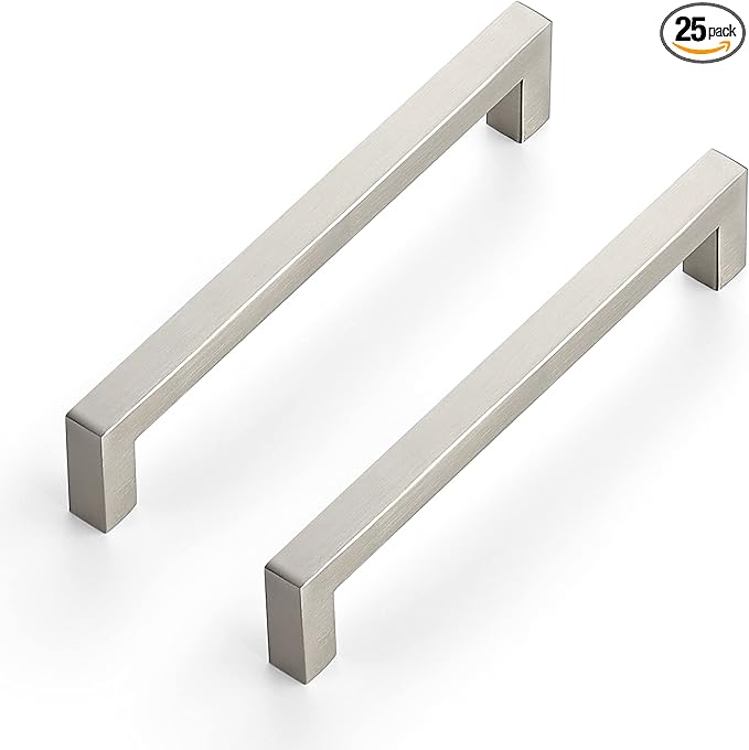 Ravinte 25 Pack 6-1/4 Inch Square Cabinet Handles - Brushed Nickel Pulls, Stainless Steel Drawer Pulls, Kitchen Cabinet Hardware