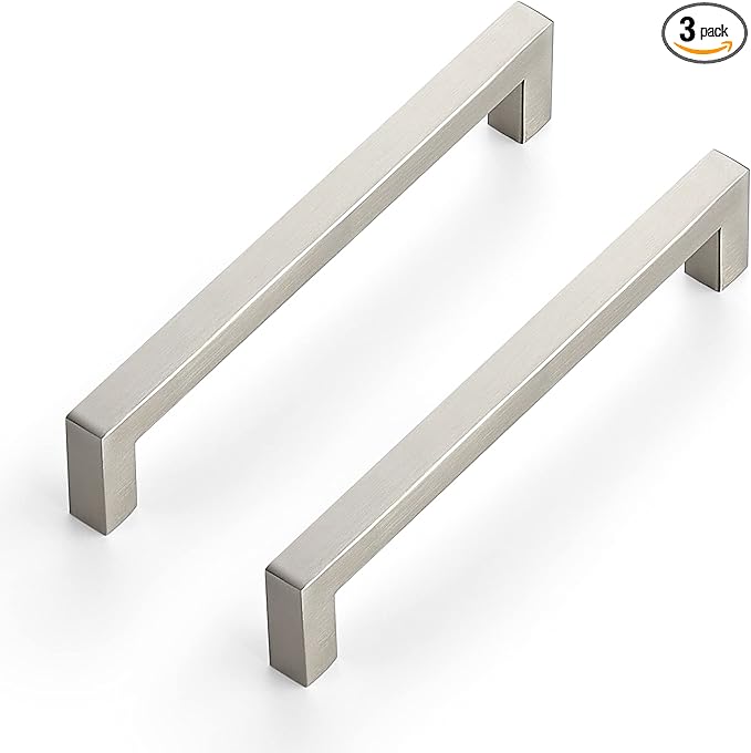 Ravinte 3 Pack 6-1/4 Inch Kitchen Square Cabinet Handles Satin Nickel Pulls Brushed Nickel Kitchen Cabinet Hardware Handles for Cupboard Drawer Pulls