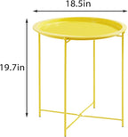 VECELO Side/End Table, Folding Round Metal Anti-Rust and Waterproof Outdoor or Indoor Tray for Living Room Bedroom Balcony and Office, 1 PCS,Yellow