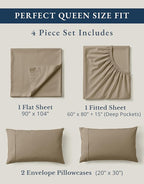 LANE LINEN 100% Organic Cotton Sheets Set Pure Long- Staple Percale Weave - Bedding for Bed Fits Mattress Upto 15" Deep Pocket (Queen Taupe)