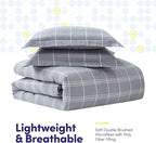 7 Piece Comforter Set Bag Solid Color All Season Soft Down Alternative Blanket & Luxurious Microfiber Bed Sheets, Twin, Gray Plaid
