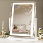 Vanity Mirror with Lights, 18"x13" Hollywood Lighted Makeup Mirror for Tabletop & Bedroom 3 Color Lighting Modes Smart Touch Control 360° Rotation Detachable