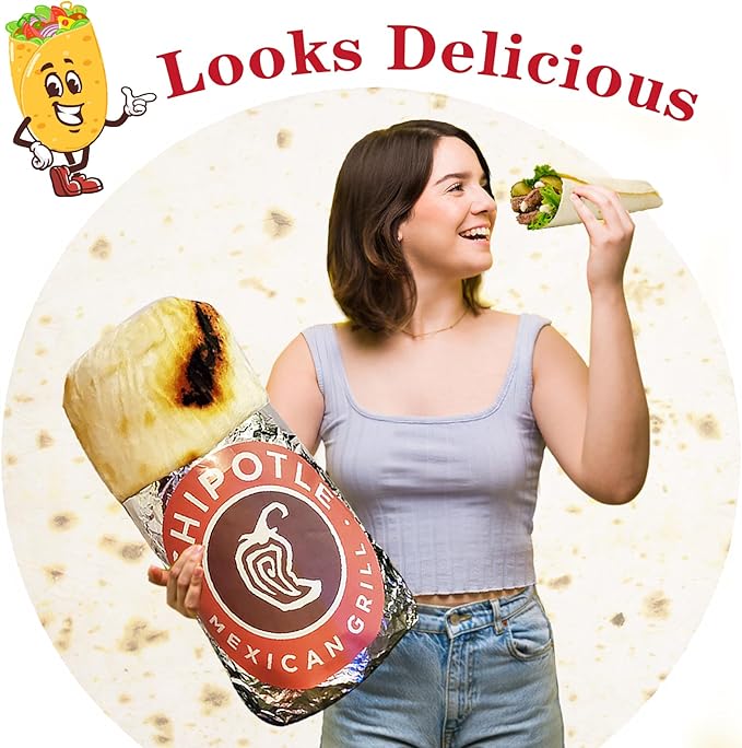 Jorbest Burrito Tortilla Throw Blanket Birthday Gifts for Women Men Teen Boys Girls, Novelty Tortilla Food Blanket Funny Gifts for Adult Kids, 285 GSM Soft Flannel Taco Blanket (Beige, 71 inches)