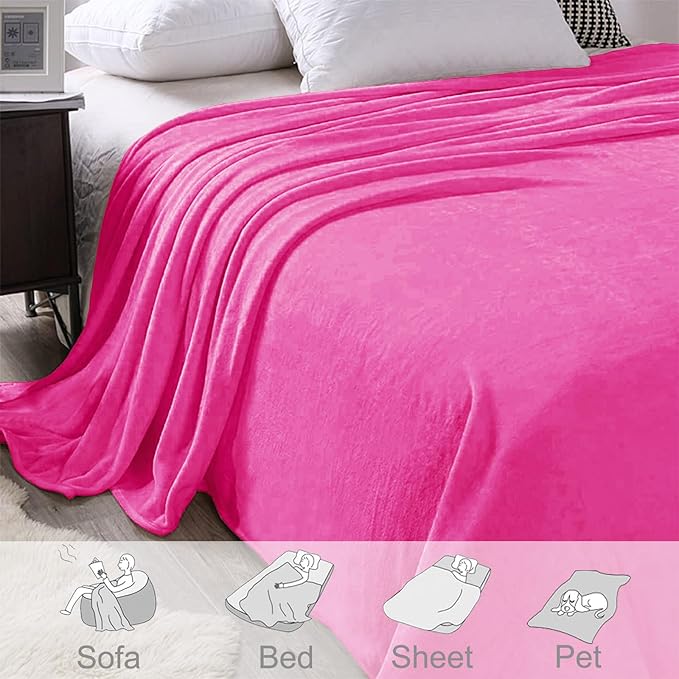 Exclusivo Mezcla Fleece Blanket King Size for Bed, Super Soft and Warm, All Season Use, Cozy, Plush, Lightweight, 90x104 Inches, Hot Pink