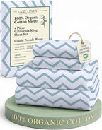 LANE LINEN 100% Organic Cotton Printed California King Sheets Set, 4-Piece All Seaons Soft & Comfy Mercerized Fully Elasticized Naturally Temperature Regulating Printed Cotton Cal King Sheets -Chevron