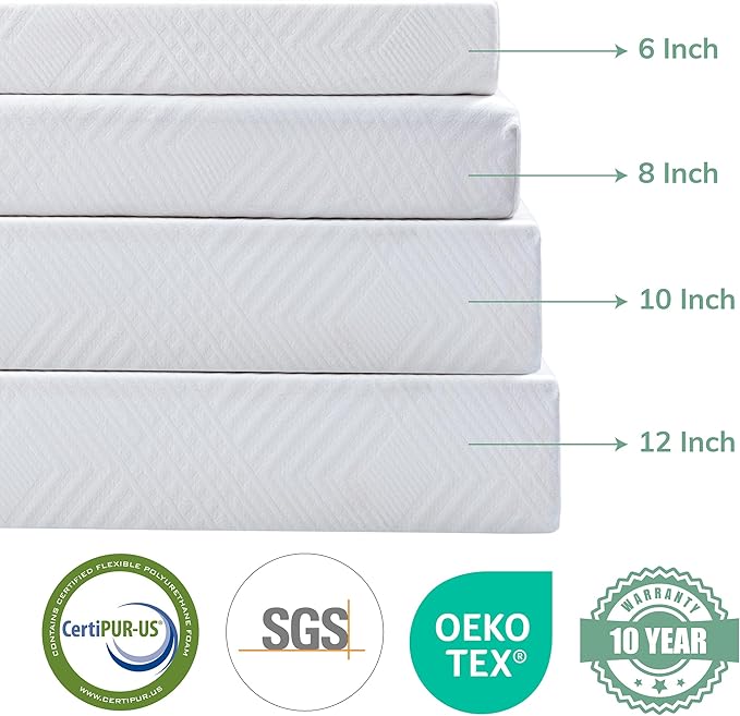 EGO 6 Inch Full Memory Foam Mattress - Green Tea & Cooling Gel, Medium Firm, CertiPUR-US Certified, Double Mattress, 54"x75", White