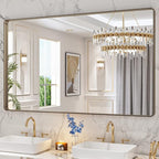 LOAAO 60”X36” Bronze Bathroom Mirrors for Vanity, Rounded Rectangle Brushed Bronze Metal Frame Mirror, Anti-Rust, Tempered Glass, Hangs Horizontally or Vertically