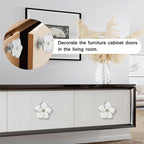 4 pcs White Flower Petal Handles Kitchen Handle Petal Knob Hand Zinc Alloy Single Hole Knob Inlaid Rhinestone Hand Handle for Cabinets,Drawers, Wardrobes Furniture Decoration(Silver Bottom)