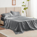 Love's cabin Twin XL Satin Sheet Sets - 3 Piece Dark Grey Silky Bed Sheets with Deep Pockets, Luxury Silk Feel Satin Sheet Set Twin XL (1 Flat Sheet,1 Fitted Sheet,1 Pillow case)