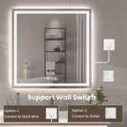 40"X30" LED Bathroom Mirror with Front Lights and Backlit, Anti-Fog, Dimmable, Shatter-Proof Tempered Glass, Lighted Bathroom Vanity Mirror for Wall with 3 Colors, Memory Function