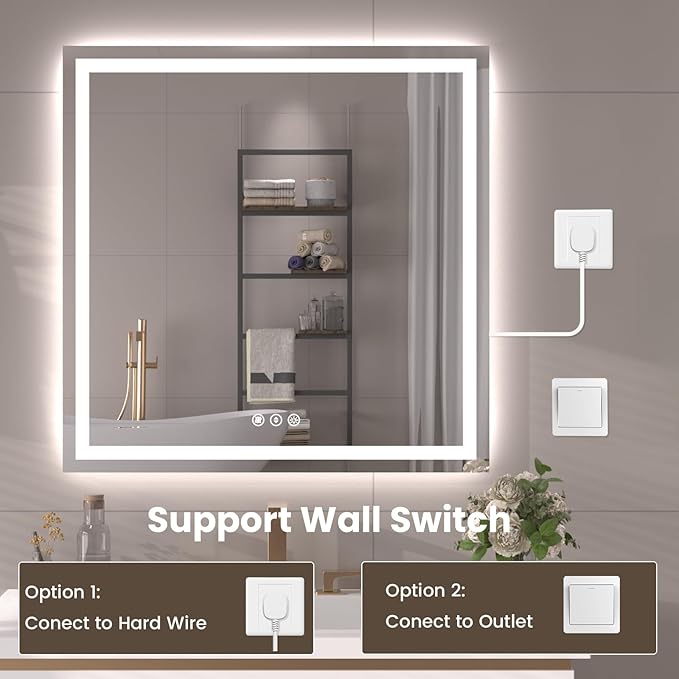 40"X28" LED Bathroom Mirror with Front Lights and Backlit, Anti-Fog, Dimmable, Shatter-Proof Tempered Glass, Lighted Bathroom Vanity Mirror for Wall with 3 Colors, Memory Function