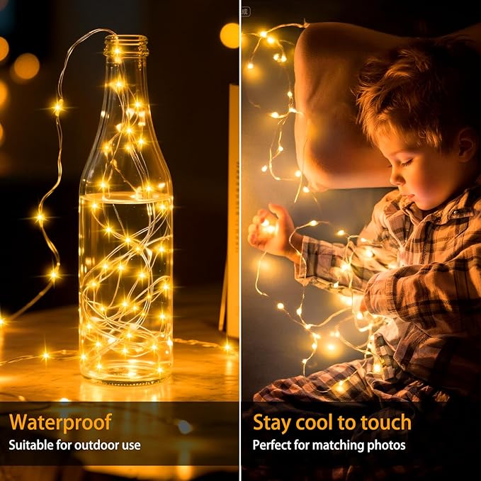 VOOKRY 32 Pcs LED Fairy Lights Battery Operated String Lights - 10 ft 30 LEDs Waterproof Copper Wire Mini Firefly Starry Moon Lights for DIY Crafts Wedding Party Bedroom Table Centerpieces Christmas