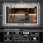Lighted Vanity Mirror, 60x36 Inch Gradient Front and Backlit LED Mirror for Bathroom, 3 Colors Dimmable CRI>90 Double Lights, Enhanced Anti-Fog, Hanging Plates Wall Mount LED Light Mirror