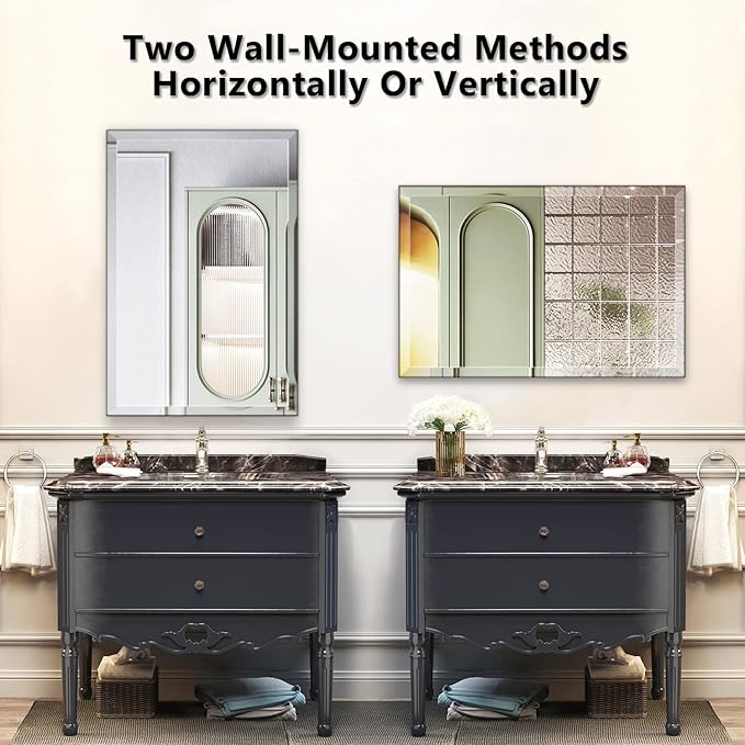18"x24" Frameless Rectangle Wall Mirror with 1 inch Beveled Edge for Bathroom Vanity