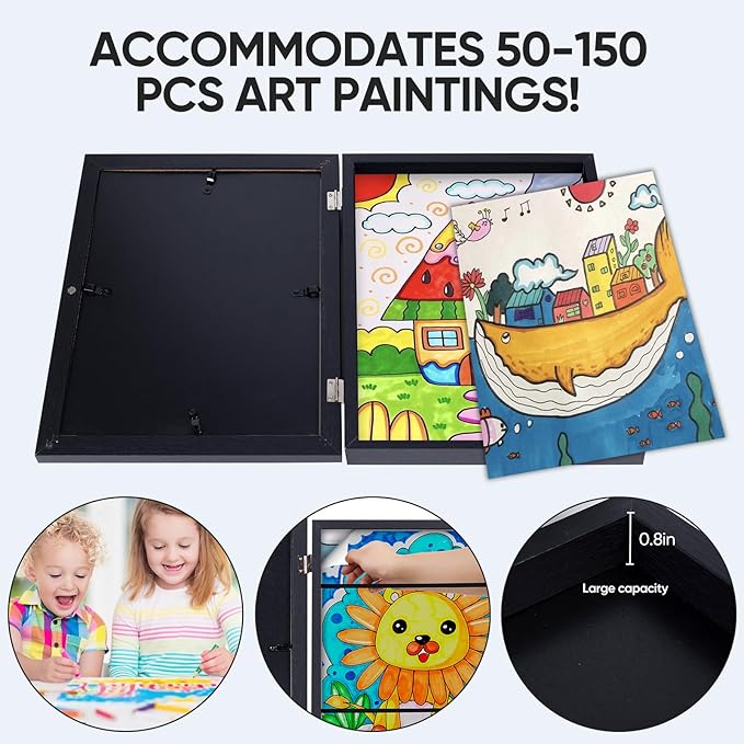 [3-Pack]Kids Artwork Frames Changeable - Kids Art Frame,Kids Art Frames Front Opening Holds 150,Children Art Projects Kids Art Frames,10x12.5 Picture Frame for Display Kid Art Work,With Storage(Black)