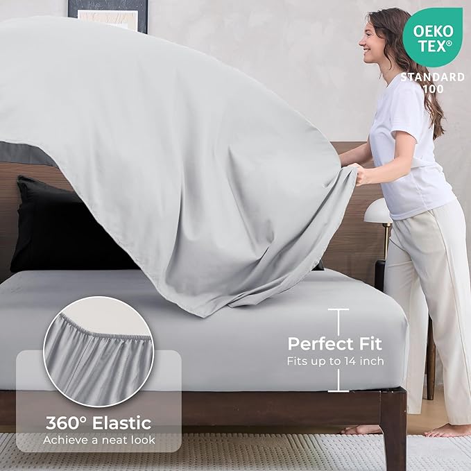 HEVUMYI Oversized Queen Comforter Set - 7-Piece All Season Bed in a Bag Oversized Queen, Ultra Soft Bedding Set with Comforter, Flat Sheet, Fitted Sheet, Pillowcases, Pillow Shams, Black & Light Grey