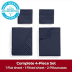 Mellanni Extra Deep California King Sheets - 4 PC Iconic Collection Bedding - Hotel Luxury, Ultra Soft, Cooling Bed Sheets - Wrinkle, Fade, Stain Resistant (Cal King, Navy Blue)
