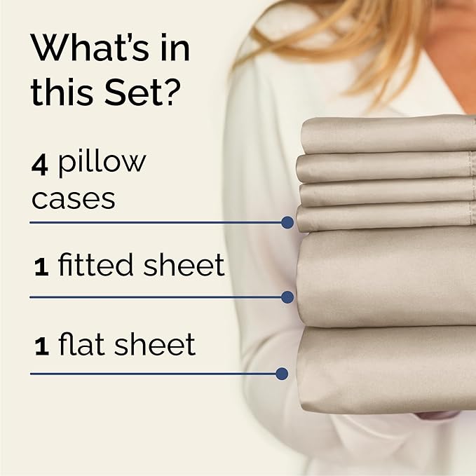 Queen Sheets Set 6 Piece - Includes 4 Pillowcases - Bed Sheets Queen Size - Soft Hotel Luxury Bedding - Cooling, Comfy, Cozy & Breathable - 1 Flat & 1 Fitted & 4 Pillowcases w/ Deep Pockets - Wheat