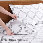 LANE LINEN 100% Organic Cotton Sheets RV Queen, 4-Piece Bed Sheets Short Queen Size Cotton, Luxury Sheets, Percale Weave,Breathable Bed Sheets RV Queen Size Deep Pockets Fits Upto 15"- Trellis Silver