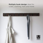 Umbra - Flip Wall-Mounted Coat Rack Rail Hook for Hats, Jackets, Bags and More, Wood, Metal, Black/Walnut