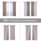 BONZER Mix and Match Curtains - 2 Pieces Branch Print Sheer Curtains and 2 Pieces Blackout Curtains for Bedroom Living Room Grommet Window Drapes, 54x63 Inch/Panel, Taupe, Set of 4 Panels