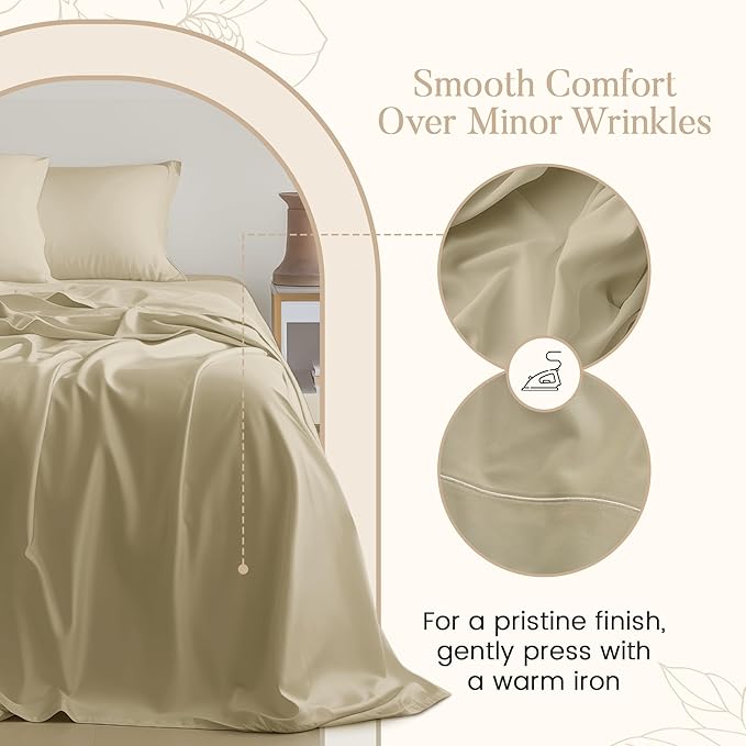 100% Egyptian Cotton Bed Sheets, Certified 800 Thread Count Deep Pocket Queen Sheets For Queen Size Bed Sheet & Pillowcase Sets, Soft & Comfy Naturally Cool Luxury Bedding, Fits upto 17"- Linen