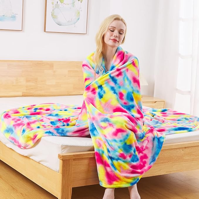 Flannel Colorful Blanket King Size for All Season - Premium Lightweight Anti-Static Super Soft Cozy Plush Rainbow Throw, Lightweight Microfiber Winter Warm Blanket 90" x 108"(Rainbow King)