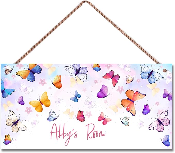 Personalized Butterfly Floral Name Signs for Girls Room Bedroom Door Hanging Wooden Signs Custom Baby Name with Colorful Butterfly Door Hanger Baby Nursery Room Customized Kid Room Décor