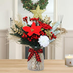 Christmas Centerpieces for Tables, Holiday Table Decor, 100pcs Christmas Floral Arrangements In Vase, Xmas Decorations For Coffee Kitchen Dining Table, Artificial Poinsettia Red Berry Pine Branches