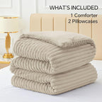 BEDELITE Fleece King Comforter Set -Super Soft & Warm Fluffy Linen Bedding, Luxury Fuzzy Heavy Bed Set for Winter with 2 Pillow Cases