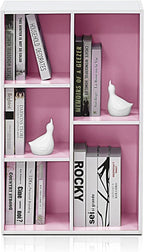 Furinno LUDER Book Shelf, 5-Cube Bookshelf, Reversible Bookcase, 9.4" x 19.5" x 31.5", for Living Room, Bedroom, Home Office, White/Pink