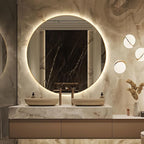 44" Round LED Bathroom Mirror, Wall Mounted Round Backlit Mirror LED Bathroom Vanity Mirror with Lights Fog Free Circle Lighted Mirror with Gold Frame, Smart Light up Mirror 3-Color
