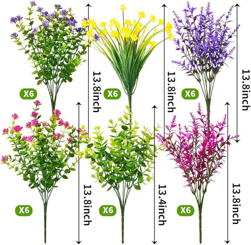36 Bundles Outdoor Artificial Fake Flowers UV Resistant No Fade Boxwood Faux Plastic Shrubs Plants for Garden Patio Porch Window Box Home Wedding Farmhouse Hanging Décor