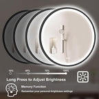 S'bagno 24'' Round Black LED Mirror for Bathroom with Frontlit & Backlit, Metal Frame, Anti-Fog, Stepless Dimmable, 3 Colors Temperature Vanity Mirror
