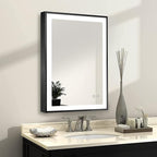 Fab Glass and Mirror LED Lighted Bathroom Mirror 30 x 40 Inch, Black Framed Wall Mounted Dimmable Vanity Mirror, Anti-Fog Touch Sensor, Adjustable Color Warm/White/Natural