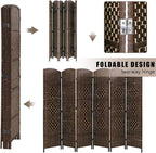 Room Divider 6 Panel Folding Privacy Divider 6 Ft Indoor Wall Divider Portable Partition Wood Screen, Brown