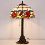 Tiffany Stained Glass Table Lamp 12X12X21Inch Resin Base Desk Bedroom Living Room Reading Light (red Rose)