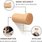 Natural Wooden Wall Hooks - Pack of 4 - Wall Mounted Hook - Modern Wood Coat Rack - Decorative Wooden Pegs for Hanging Hat, Towel, or Purse (Beech Wood)