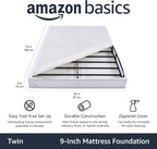 Amazon Basics Smart Box Spring Bed Base, 9-Inch Height Mattress Foundation, Tool-Free Easy Assembly, Twin, 74"L x 38"W x 9"H, White